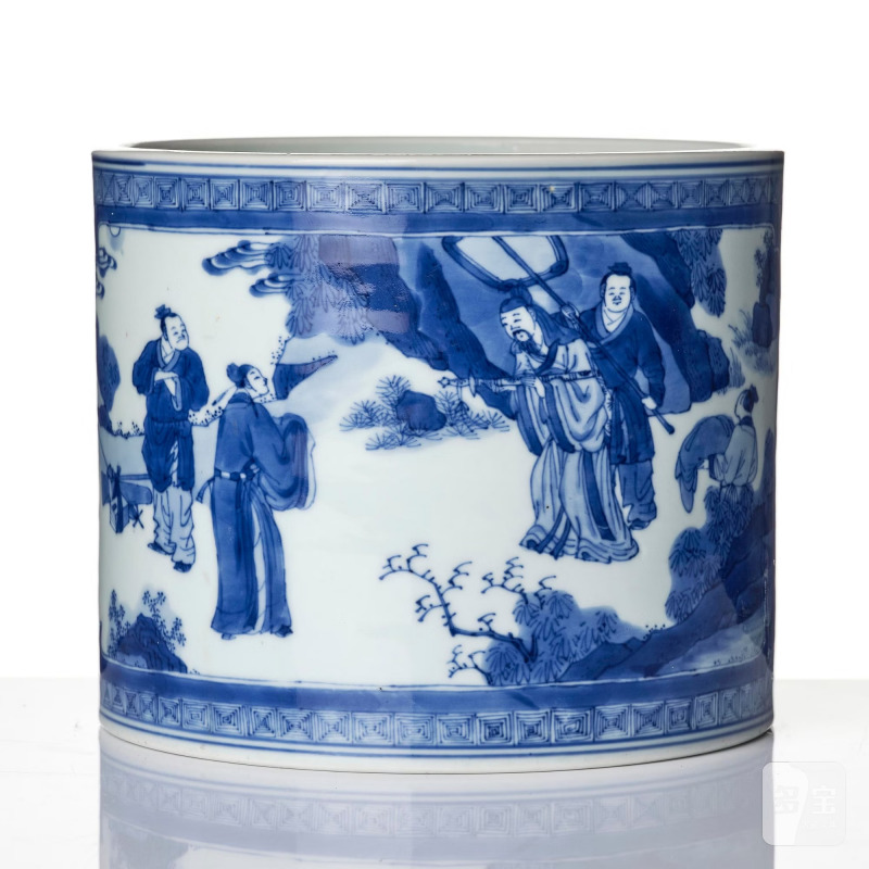 A blue and white 'scholars' brush pot/bitong, - 图3